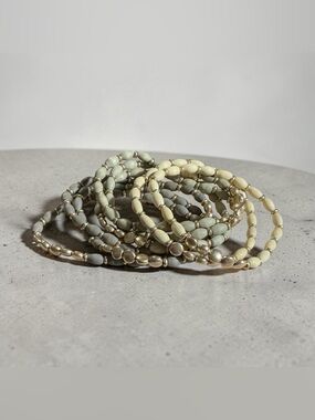 Layered Beaded Stretch Bracelet Set in Cream & Sage